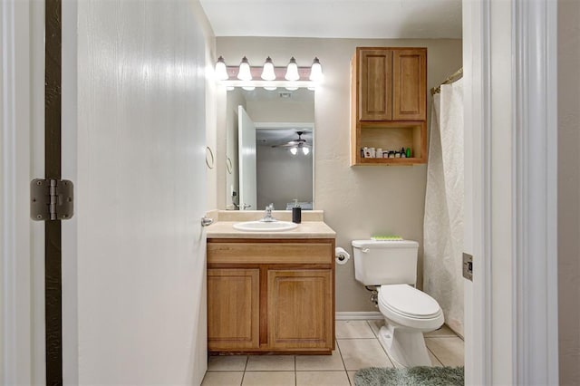 bathroom featuring vanity, tile patterned flooring, toilet, and baseboards