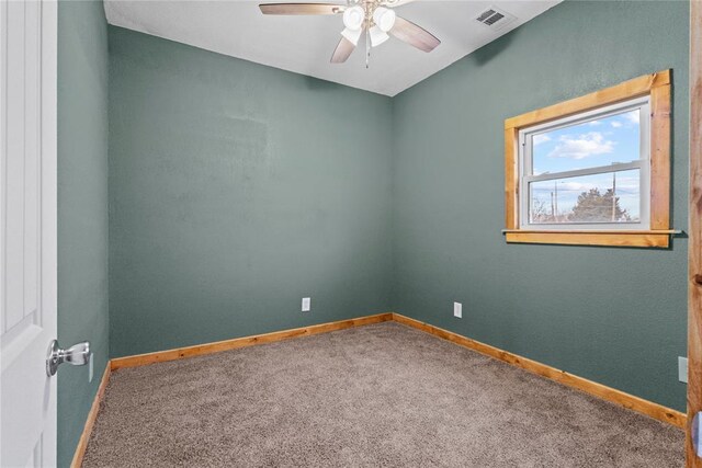 106 N Dewey St, Corn, OK 73024 - empty room with baseboards, visible vents, ceiling fan, and carpet