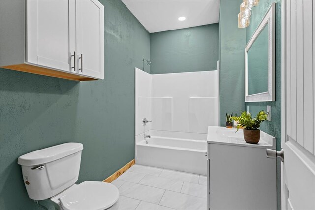 106 N Dewey St, Corn, OK 73024 - full bath with vanity, toilet, baseboards, tile patterned floors, and shower / bathtub combination