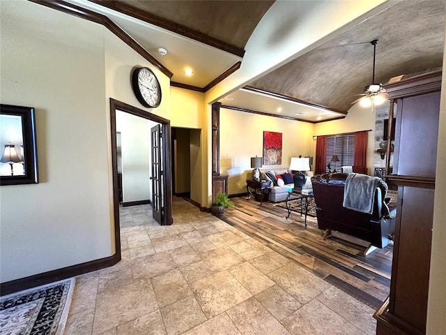 interior space featuring ceiling fan