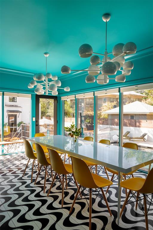 dining area featuring a chandelier