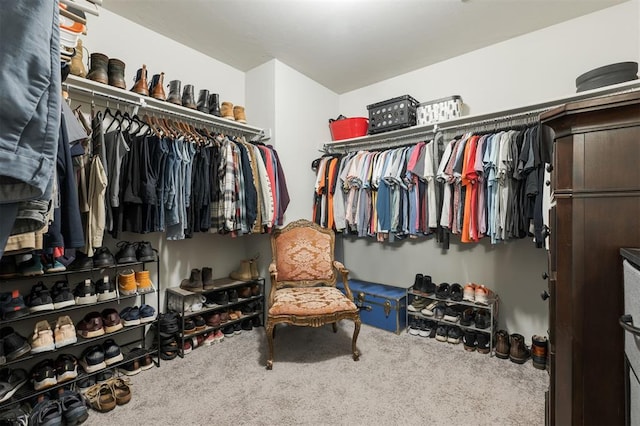 walk in closet with carpet flooring