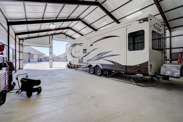 garage with metal wall