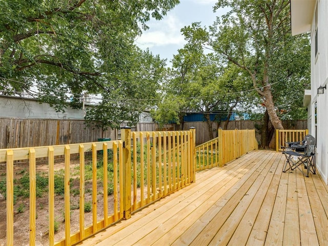 wooden terrace featuring fence private yard