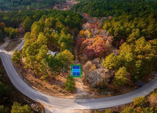 aerial view featuring a forest view