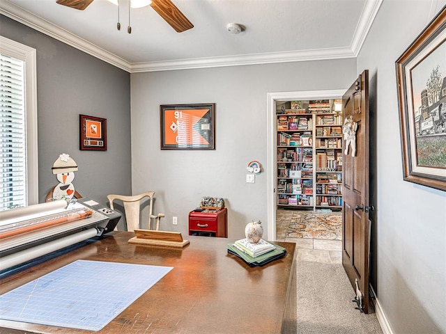 344750 E 830th Rd, Chandler, OK 74834 - office featuring crown molding and a ceiling fan