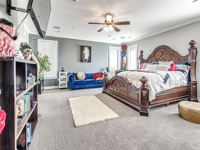 344750 E 830th Rd, Chandler, OK 74834 - carpeted bedroom with ornamental molding, baseboards, and ceiling fan