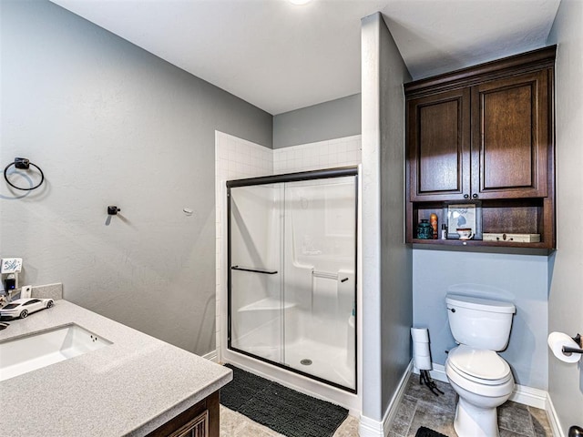 344750 E 830th Rd, Chandler, OK 74834 - full bathroom featuring a shower stall, toilet, baseboards, and vanity