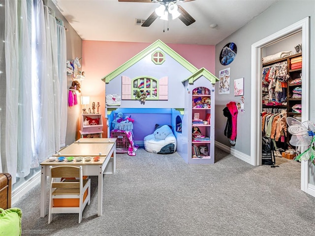 344750 E 830th Rd, Chandler, OK 74834 - rec room with carpet floors, a ceiling fan, and baseboards