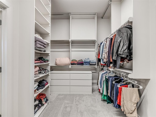 walk in closet with carpet flooring