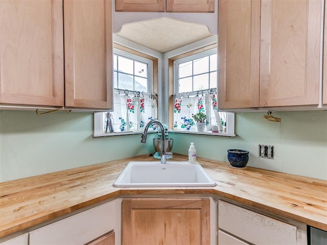 kitchen with wooden counters and a sink