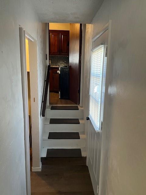 staircase with wood finished floors and a wealth of natural light