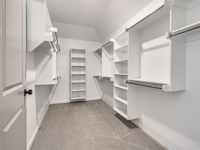 spacious closet featuring vaulted ceiling and carpet