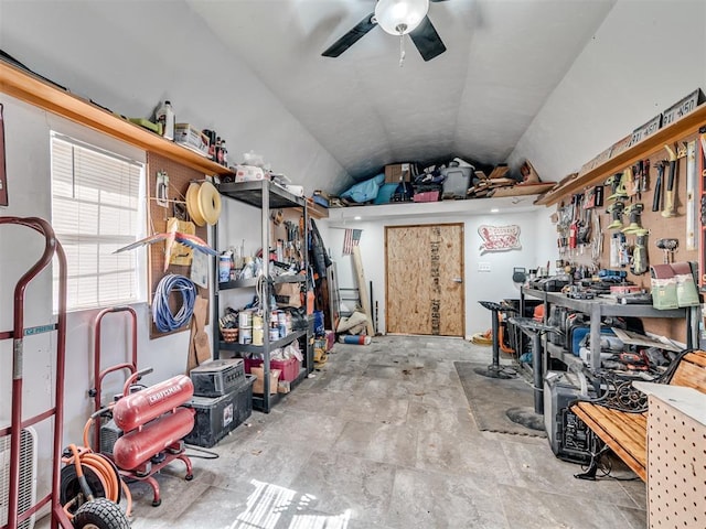 storage area with ceiling fan