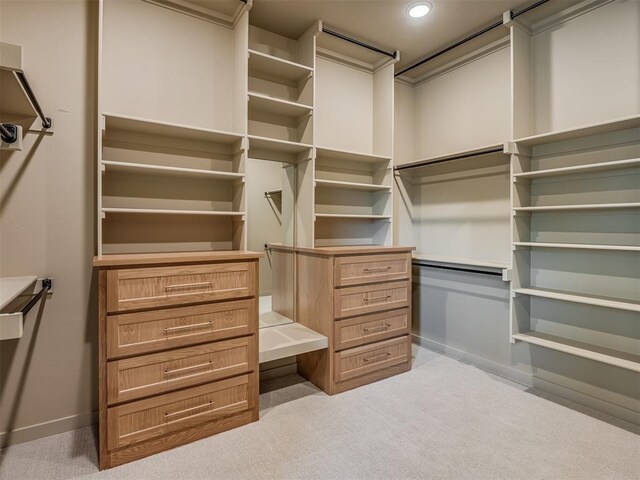 spacious closet with light carpet