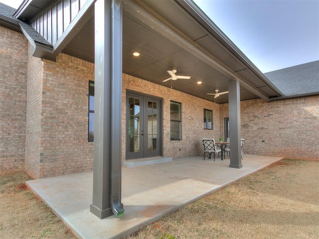 view of patio / terrace with french doors and ceiling fan