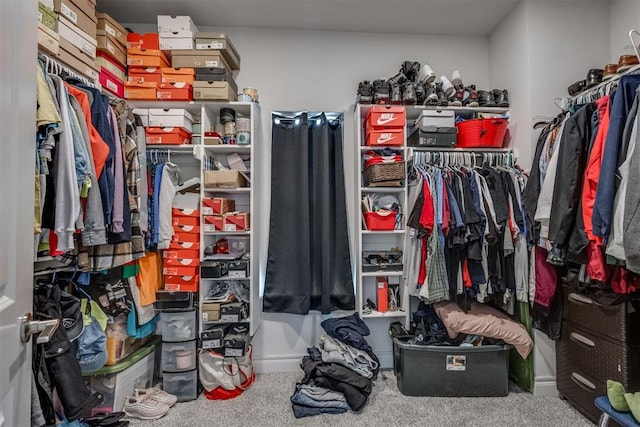 walk in closet featuring carpet floors