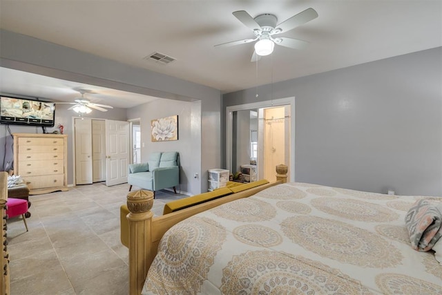 bedroom with ceiling fan and visible vents