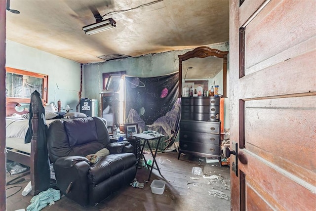 interior space with water heater and concrete flooring