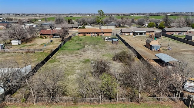 aerial view featuring a rural view and a residential view