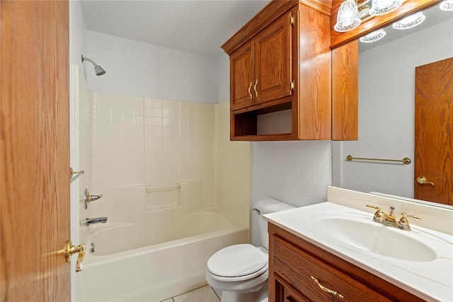 full bathroom with washtub / shower combination, vanity, and toilet