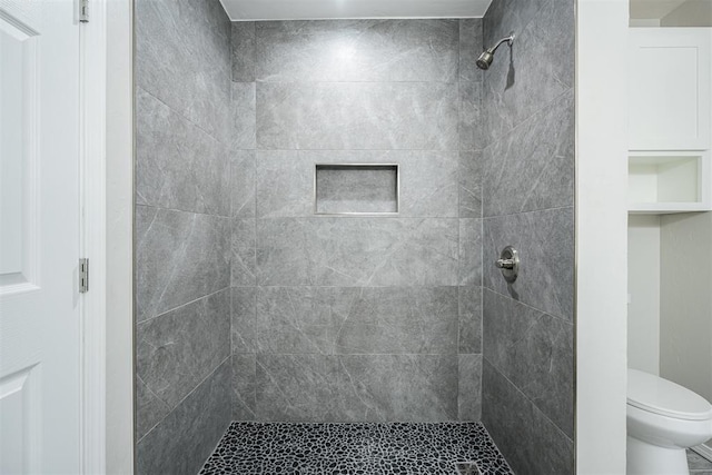 bathroom with a stall shower and toilet