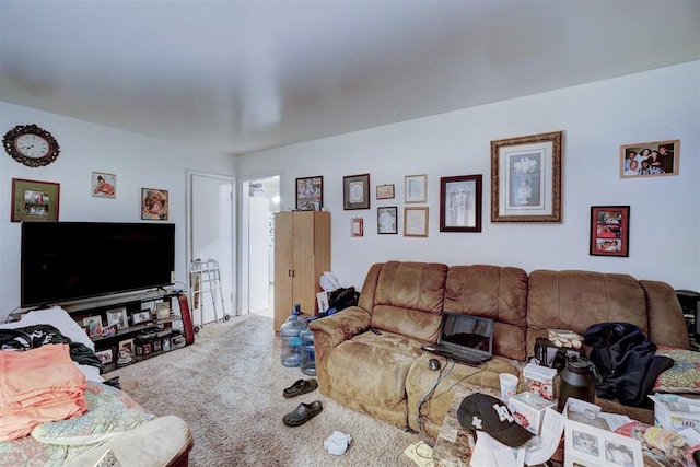 living area featuring carpet