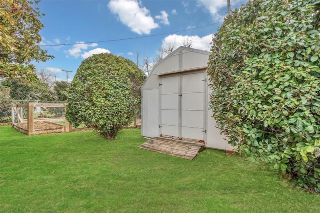 view of shed featuring a vegetable garden