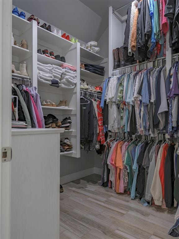 walk in closet featuring wood finished floors