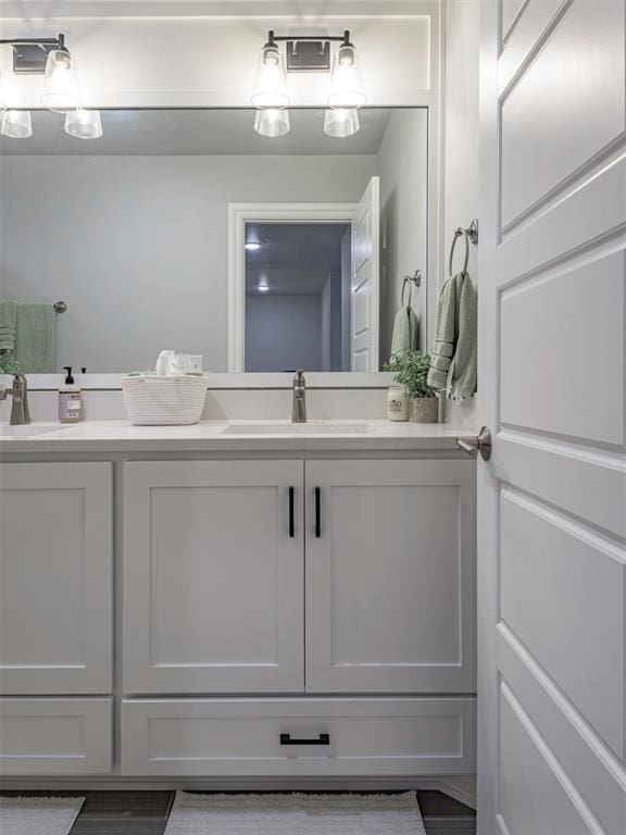 bathroom with a sink and double vanity