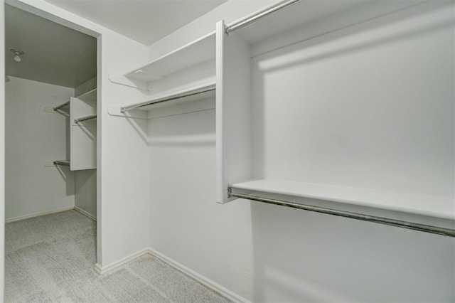 spacious closet featuring light carpet