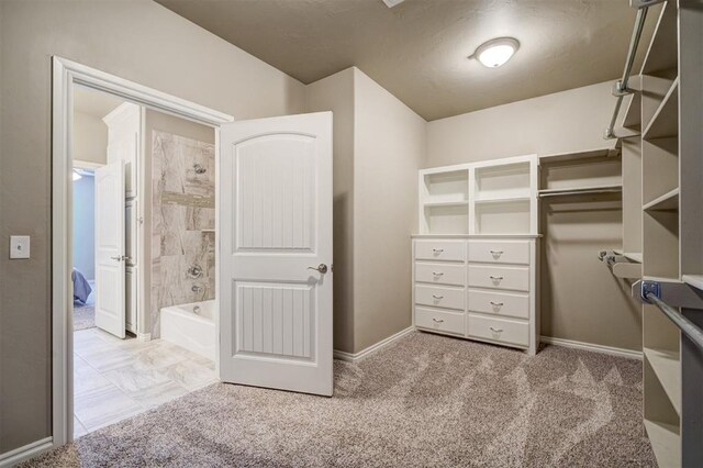 walk in closet featuring carpet flooring