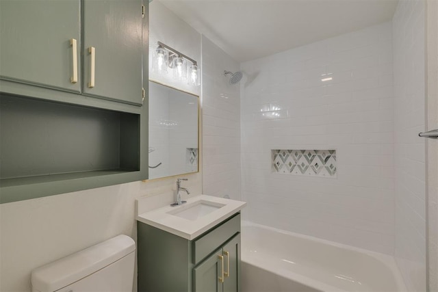 full bath with shower / tub combination, vanity, and toilet