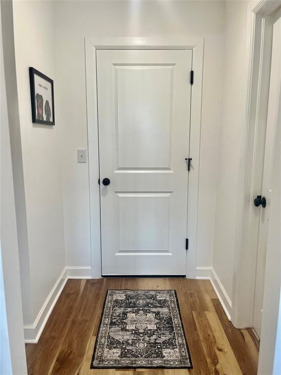 entryway featuring baseboards and wood finished floors