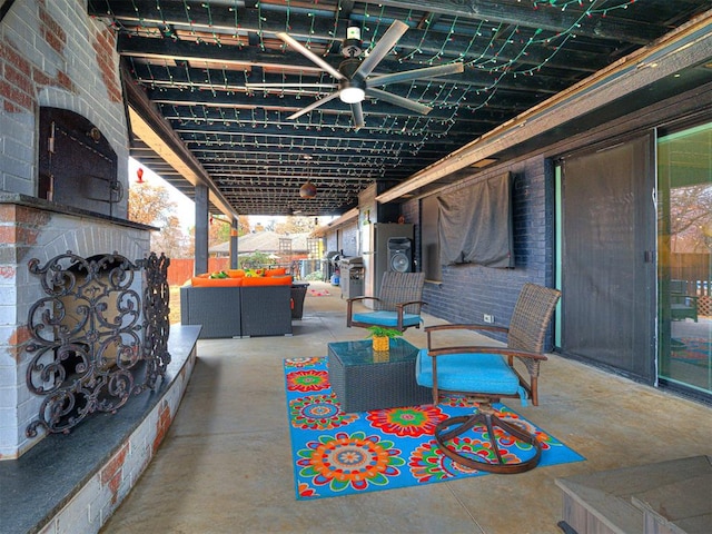 view of patio / terrace featuring fence and outdoor lounge area