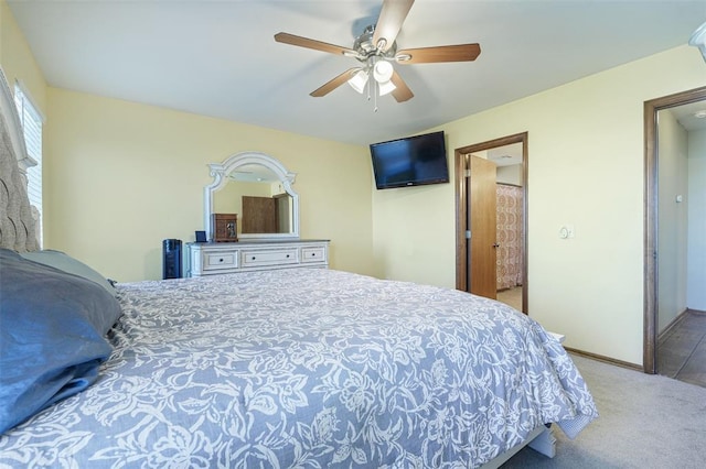 bedroom featuring baseboards, carpet, and ceiling fan