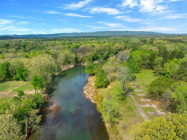 387 N Riverbend Rd, Smithville, OK 74957 - birds eye view of property featuring a view of trees and a water and mountain view
