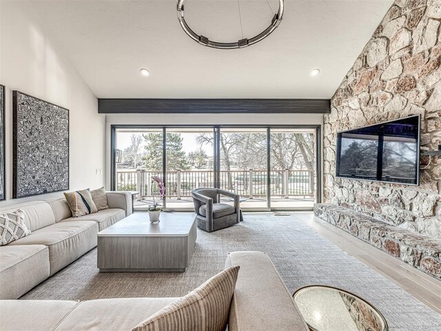 3108 Brush Creek Rd, Oklahoma City, OK 73120 - living room with lofted ceiling and wood finished floors
