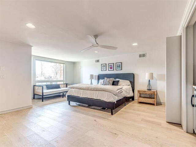 3108 Brush Creek Rd, Oklahoma City, OK 73120 - bedroom with light wood-style floors, recessed lighting, and a ceiling fan
