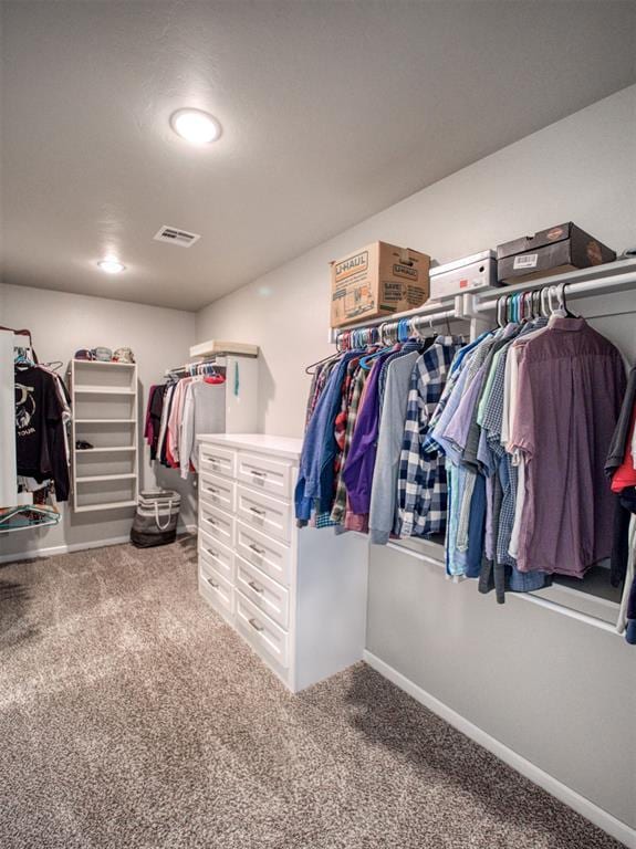 spacious closet with visible vents and carpet floors