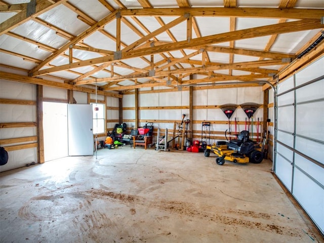 garage with freestanding refrigerator