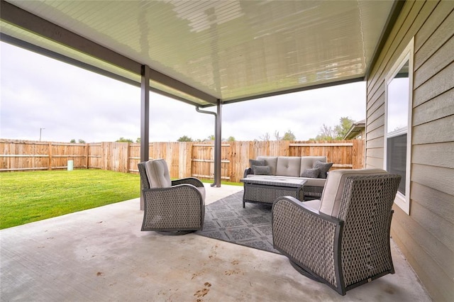 view of patio / terrace featuring outdoor lounge area and a fenced backyard