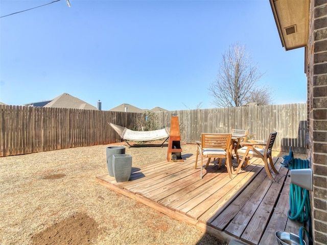 deck featuring a fenced backyard