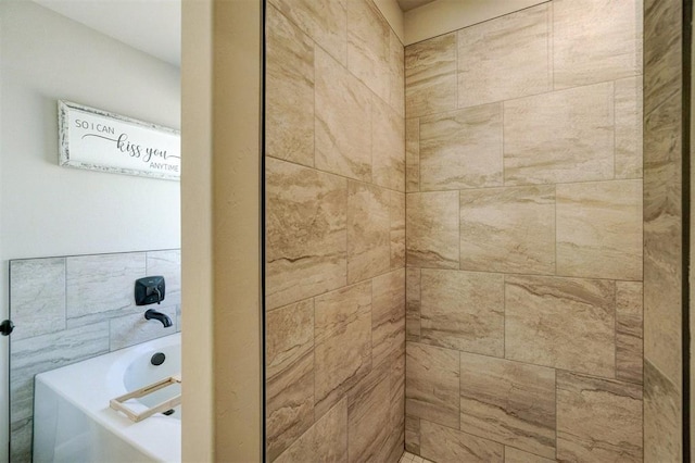 bathroom with a garden tub