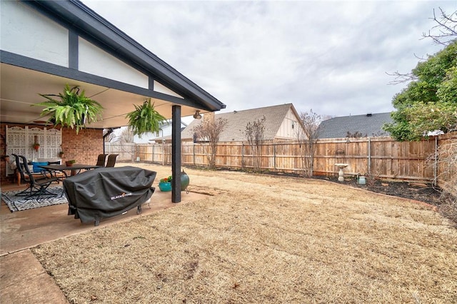 view of yard featuring a patio and a fenced backyard