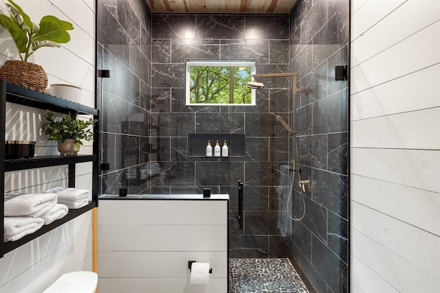 bathroom with a stall shower