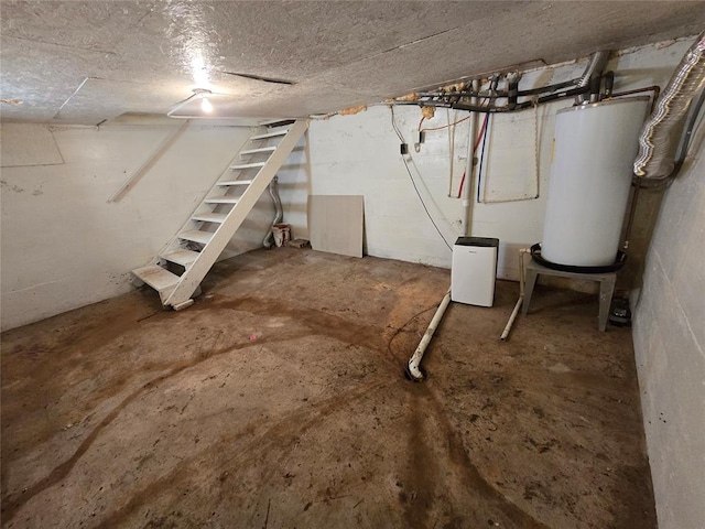 unfinished basement with water heater