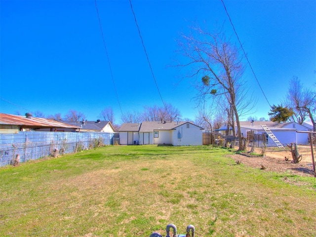 view of yard with a fenced backyard