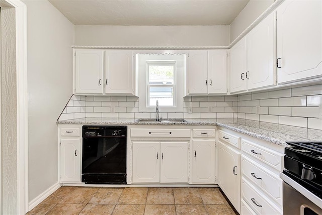 2625 SW 46th St, Oklahoma City, OK 73119 - kitchen with black dishwasher, a sink, decorative backsplash, and white cabinets