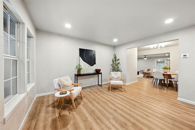 1731 Carlisle Rd, The Village, OK 73120 - sitting room with light wood finished floors, recessed lighting, baseboards, and ceiling fan